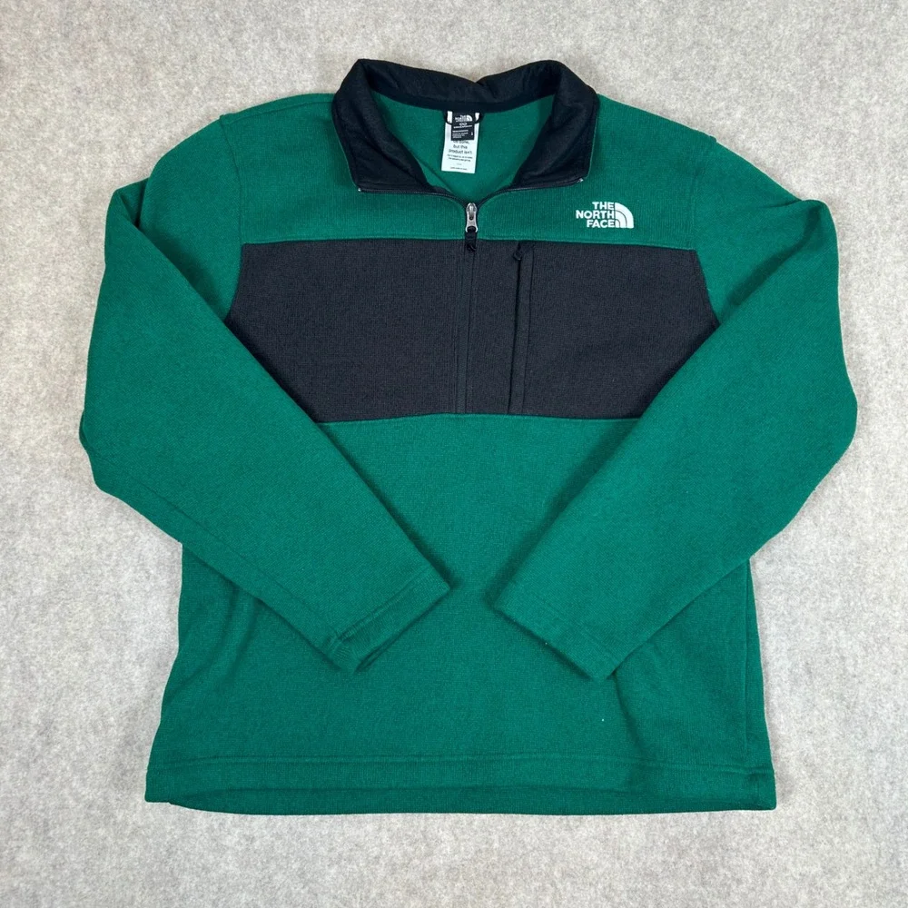 The‎ North Face Fleece Pullover Mens L Green Black Quarter Zip G23-001